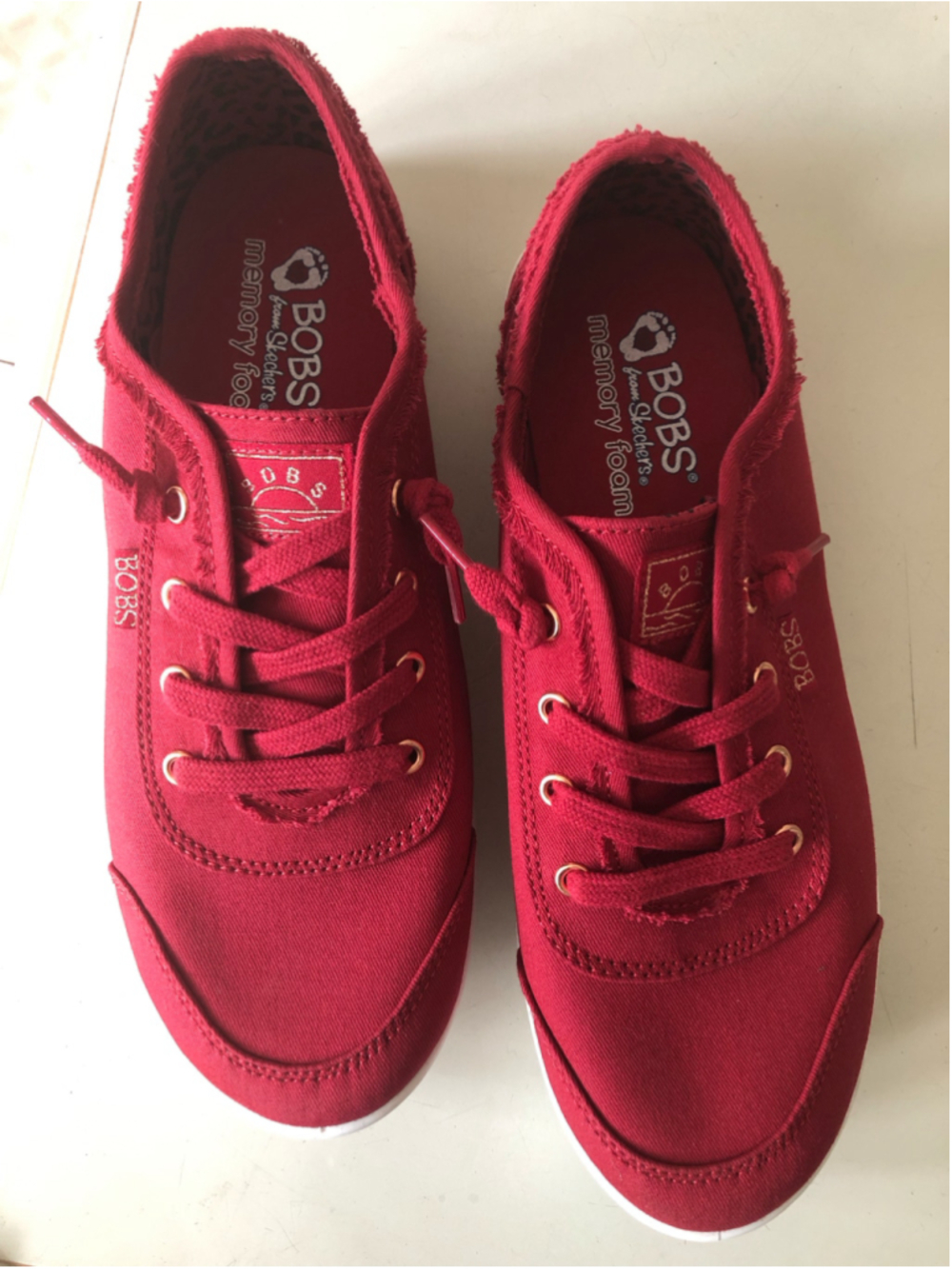 Bobs Skechers Bobs B Cute Dark Red Canvas Memory Foam Slip On Fashion Sneakers - Picture 12 of 12